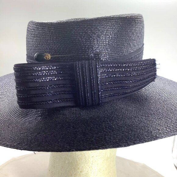 Vtg Lazarus Trendsetter Wide Flat Brim Hat with Pin‎ Statement Bow 22\